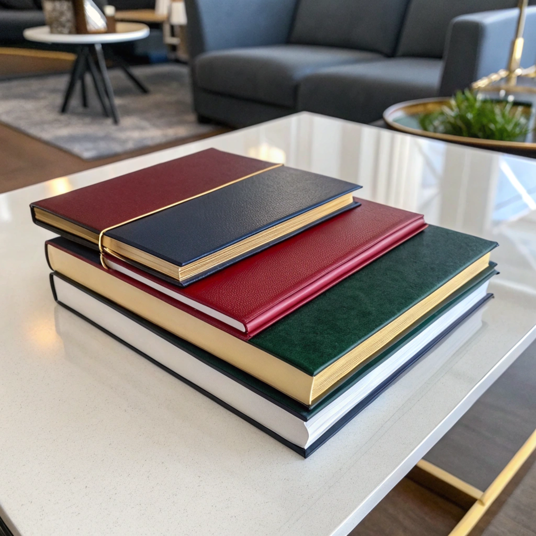 Realistic image of thin hardcover books without te